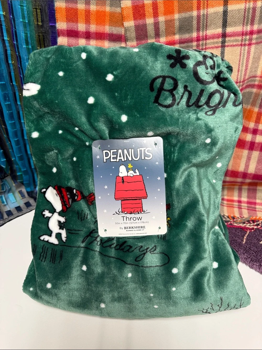 Berkshire Peanuts Holiday Throw Blanket - Green with Red Accents
